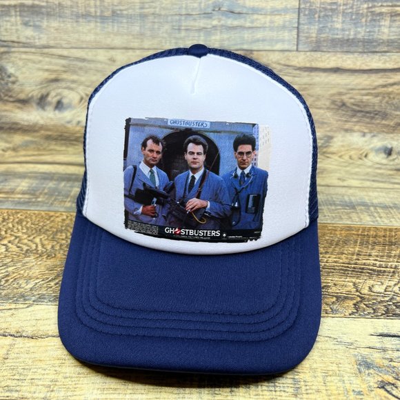 Ghostbusters Mens Trucker Hat Blue Snapback 1984 Cult Classic Supernatural Cap - Picture 2 of 8